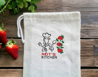 Loaf bag reusable/ Linen bread bag custom embroidered/ Strawberry kitchen/ Personalized Bday gift for Her/ Presents for Mom/ Grandma/ Nanny