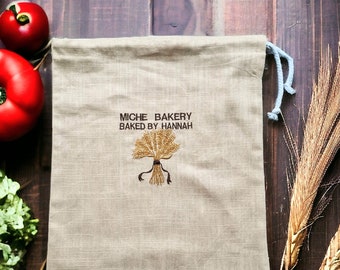 Loaf bag reusable/ Linen bread bag custom embroidered/ Bread baker/ maker gift personalized/ Rustic kitchen/ Presents for Mom/ Dad from Son