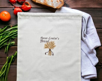 Linen bread bag custom embroidered for Sourdough bread/ Zero Waste food storage/ Personalized gift for Her/ Practical Parents/ Mom/ Dad gift