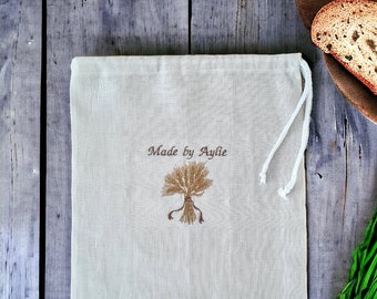 Linen bread bag custom embroidered/ Loaf bag reusable/ Bread maker gift personalized/ Farmhouse Rustic kitchen decor/ Presents for Mom/ Dad
