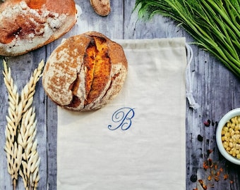 Loaf bag reusable/ Linen bread bag custom embroidered/ Personalized Bread baker/ maker gift/ Farmhouse Rustic kitchen/ Presents for Mom/ Dad