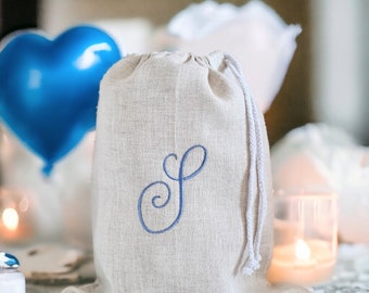 Wedding Bride shoe bag custom embroidered/ Personalized linen gift bag drawstring/ Bride gift from Bestfriend Parent Wedding gift for travel