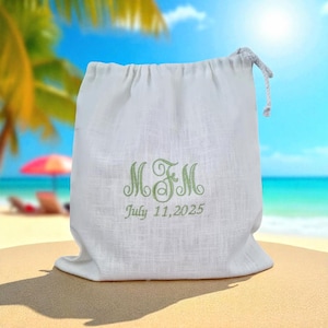 Borsa per scarpe da sposa e sposo in lino con monogramma ricamato personalizzato/ Borsa personalizzata Regalo per il primo anniversario di fidanzamento/ Regalo per il decimo anniversario di matrimonio