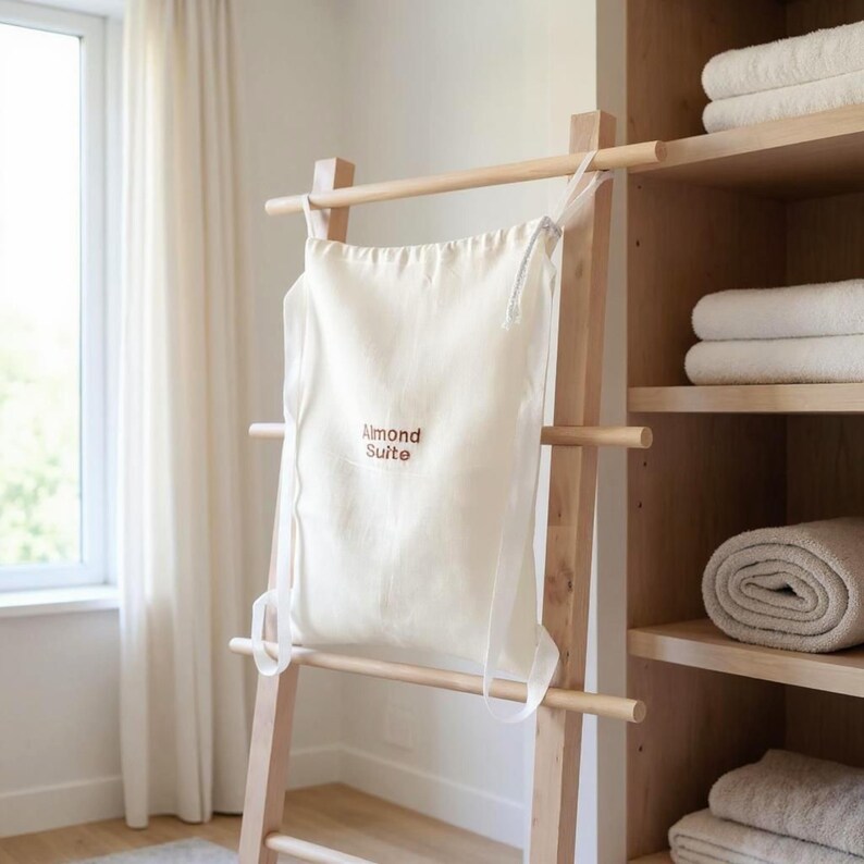 Embroidered Linen Laundry Bag Backpack - Thumbnail 2
