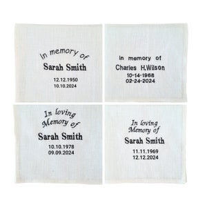 Funeral handkerchief custom embroidered/ Commemorative condolence gift personalized/ Bereavement gift Loss of Mother Father memorial favors