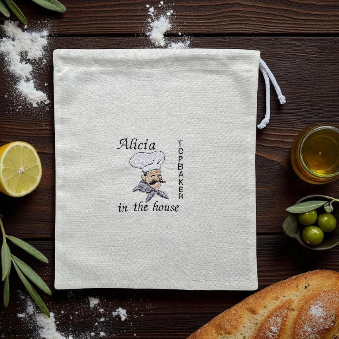 Sacco personalizzato in lino per il pane con ricamo personalizzato