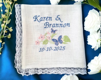 Something blue/ Wedding lace handkerchief custom embroidered/ Personalized hankie/ Wedding ceremony hankerchief/ Bride gift from Mom