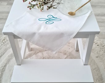 Small linen coffee table runner custom embroidered/ Farmhouse table linens personalized/ Kitchen table decor/ Housewarming gift for Her/ Him