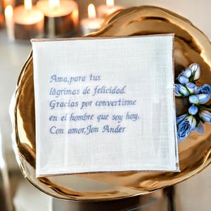Custom embroidered Wedding handkerchief linen/ Personalized hanky Father Mother of the Bride Groom presents/ Parent gift from Son Daughter