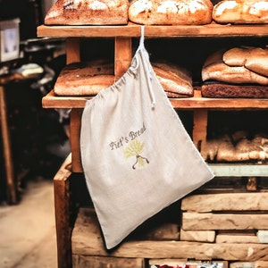 Sac à pain en lin personnalisé brodé/Emballage de pain réutilisable Cadeau de Noël pour machine à pain personnalisé/Cadeaux faits main pour maman papa