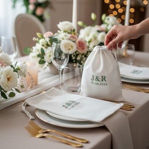 Custom Embroidered Linen Breaking Glass Bag: Bride & Groom Initials, Personalized Smash Pouch