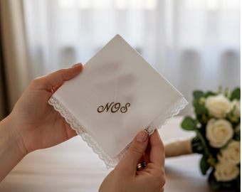 Something Blue Wedding Handkerchief: Custom Embroidered Bridal Gift, Personalized Linen Hanky