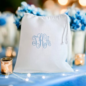 Borsa in lino per rompere i vetri Accessorio per cerimonia di nozze/Iniziali sposa sposo borsa personalizzata ricamata Regali per sposi novelli/Something Blue