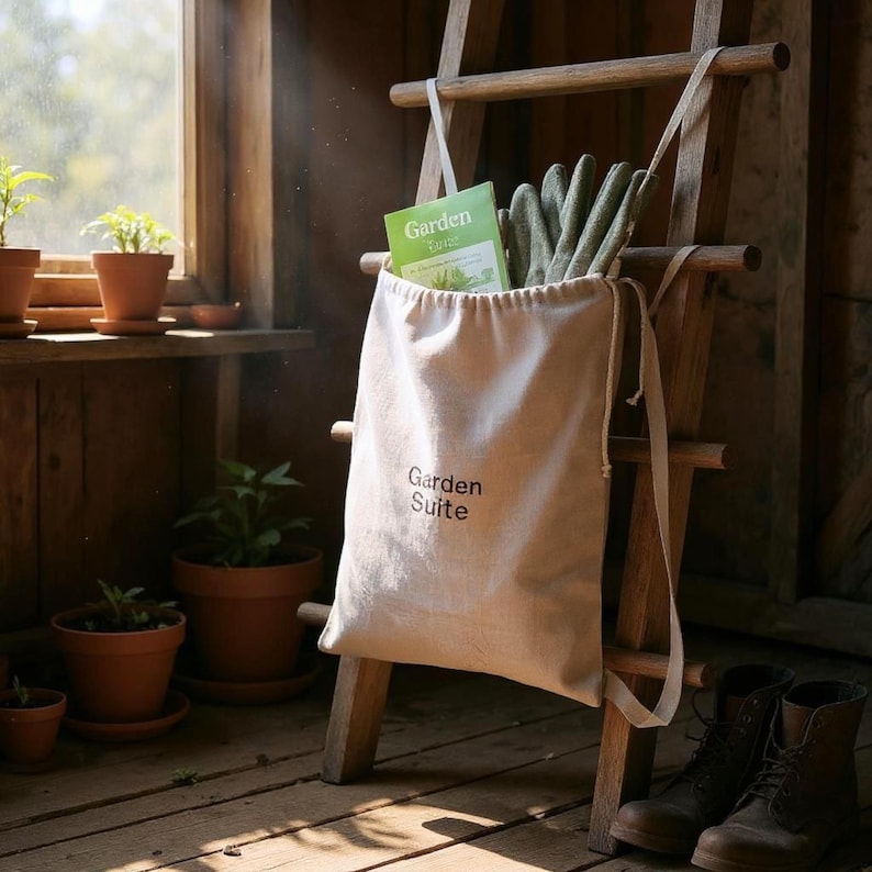 Embroidered Linen Laundry Bag Backpack - Thumbnail 4