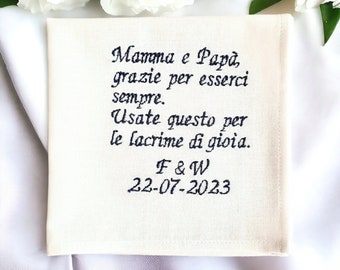 Wedding handkerchief custom embroidered/ Bride Hankie linen/ Wedding Parents gift/ Father/ Mother of the Bride/ Groom gift personalized