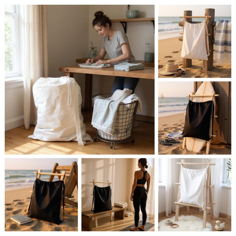 Monogrammed Linen Laundry Backpack - Thumbnail 5