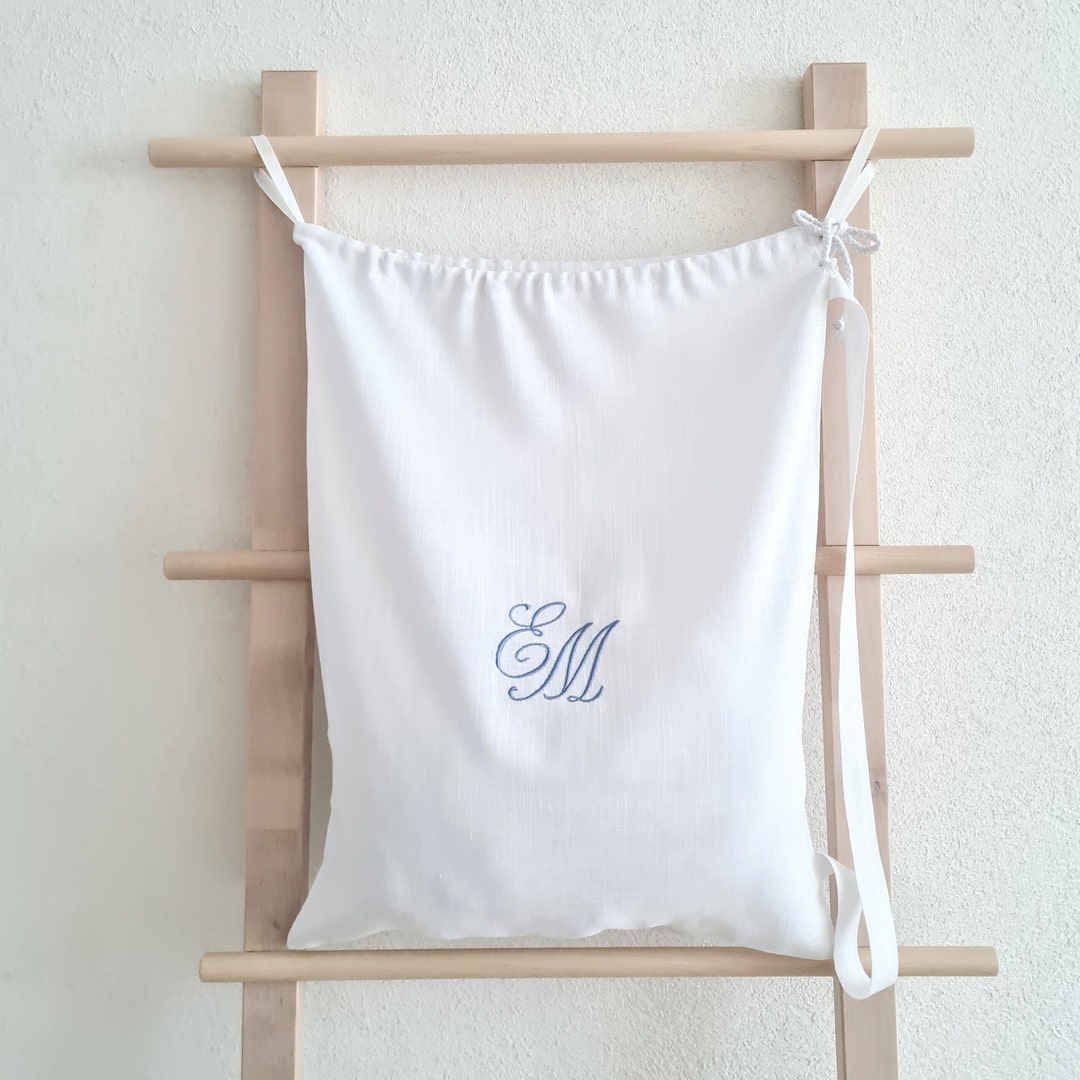 Large Linen Laundry Bags With Straps Custom Monogram Etsy