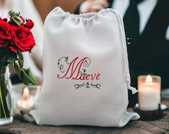 Nom personnalisé de sac à chaussures en lin de mariée/marié de mariage brodé/cadeau de mariage de parent pour le voyage/sac cadeau personnalisé de Noël de cordon