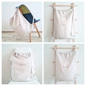 Linen laundry bag custom embroidered with strap/ Backpack drawstring/ Hanging dirty clothes bag/ Roommate/ College student gift personalized