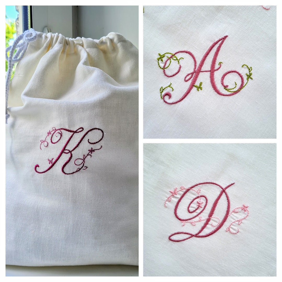 Embroidered Shoe Bag Linen/ Custom Letter/ Personalized/ Etsy