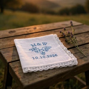 Gift for Groom from Bride Mens hankerchief custom embroidered Wedding ceremony Something Blue Bride gift from Mom Personalized pocket square