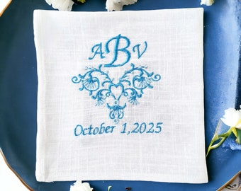 Something blue Wedding Bride gift from Mom/ Handkerchief custom embroidered/ Bridal shower gift personalized/ Wedding ceremony hankerchief