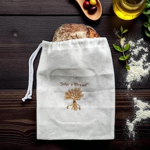 Loaf linen bag for artisan Zucchini bread custom embroidered/ Eco pouch wrap reusable Bread maker gift personalized/ Xmas Presents Mom Dad
