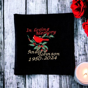 Personalized Mourning handkerchief custom embroidered/ Hanky linen Grief Memorial gift In memory of/ Loss of Father Mother Husband Wife gift