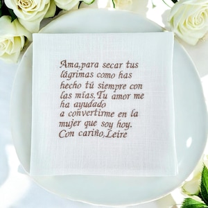 Pañuelo de lino bordado personalizado / Pañuelo de boda personalizado Regalos para ella / Padre Madre de la novia Regalo para el novio Por tus lágrimas de felicidad