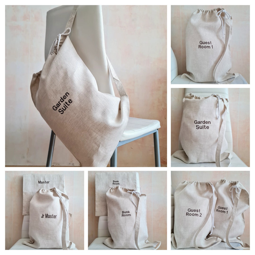 Hanging Large Linen Laundry Bags Custom Embroidered With Etsy