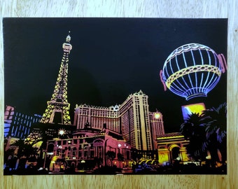 Las Vegas Scratch Art: Handmade Cityscape (5.5x8)