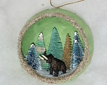 Handmade Mastodon Ornament, Wooly Mammoth Ornament, Mastodon Christmas Ornament, Diorama ornament, Wooly Mammoth, Prehistoric ornament