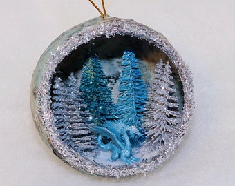 Handmade Ice Dragon Christmas Ornament: Diorama Holiday Decor