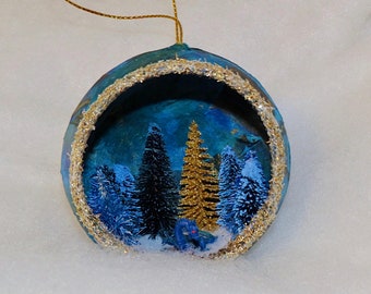 Handmade Dragon Ornament, Drake Dragon, Dragon Christmas Ornament, Cute Blue dragon, Diorama Ornament, Unique Holiday Ornament