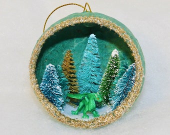 Handmade Green Dragon Christmas Ornament: Winter Diorama