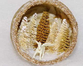 Handmade Pegasus Christmas Ornament: Gold Tinsel Diorama
