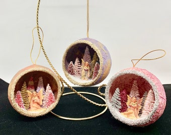 Handmade Fairy Diorama Ornament Set, Snow Fairy Christmas Ornaments, Pink Snow Fairy, Lavender Snow Fairy, Peach Snow Fairy
