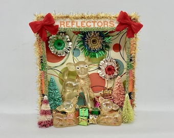 Vintage Reindeer Christmas Diorama: Kitsch Shadow Box Decor