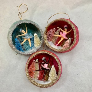 Pink Ballerina Diorama Ornament, Blue Ballerina Ornament, Christmas Diorama Ornament, Glittery Ballerina Gift, Nutcracker Ballet Ornament