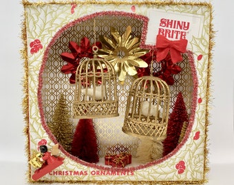 Vintage Christmas Shadow Box: Two Turtle Doves Diorama