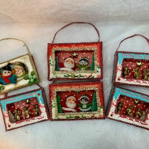 Vintage Shadowbox Ornament, Christmas Diorama Ornament, Vintage Shiny Brite Shadowbox, Kitsch Christmas Ornament, Vintage Diorama Ornament
