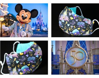 Children's Face Mask DISNEY 50th Anniversary #9 Child 2-10 Kids 100% Cotton Filter Pocket Full Coverage Adjustable Ear Loops
