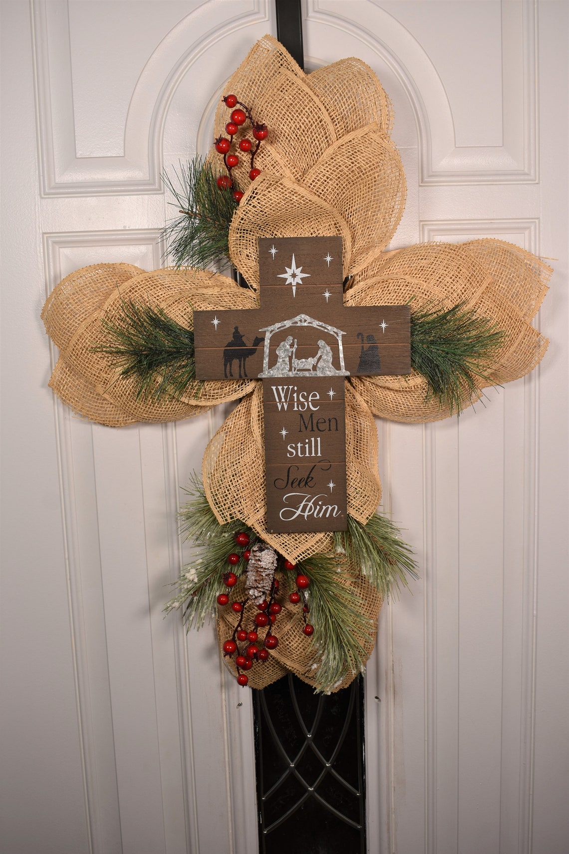 Christmas Cross Wreath Religious Christmas Wreath Cross Door Etsy