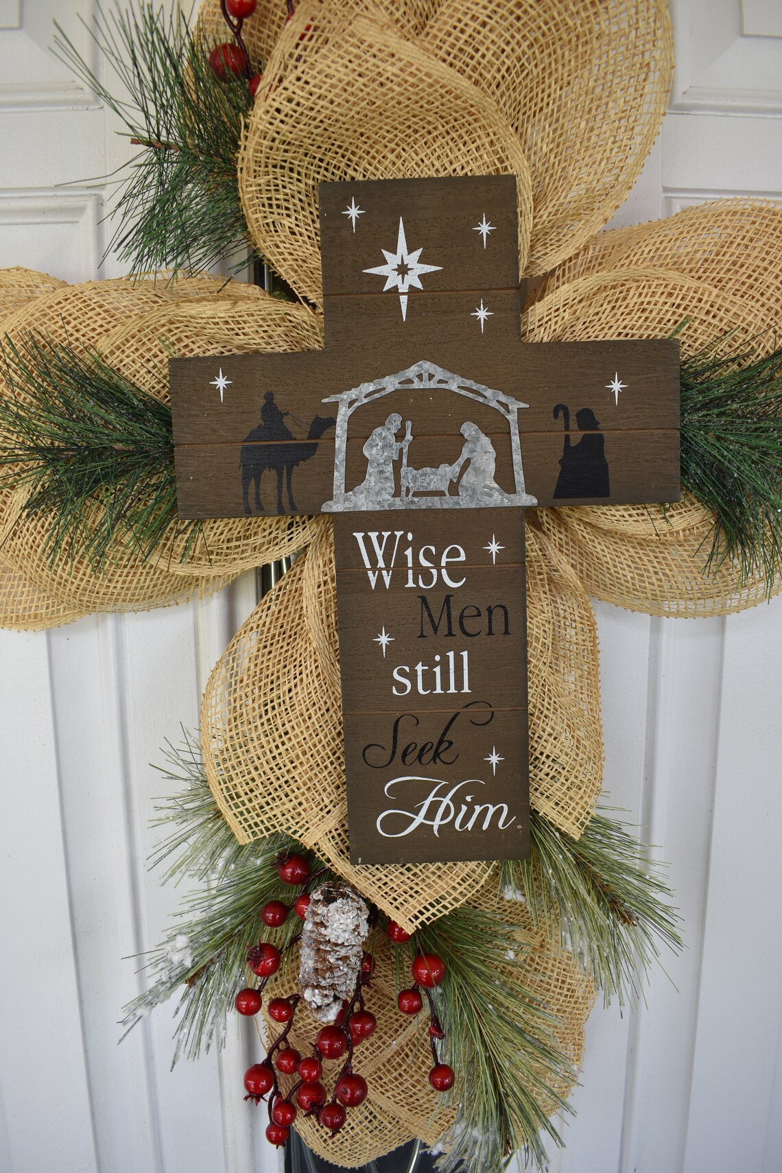 Christmas Cross Wreath Religious Christmas Wreath Cross Door Etsy