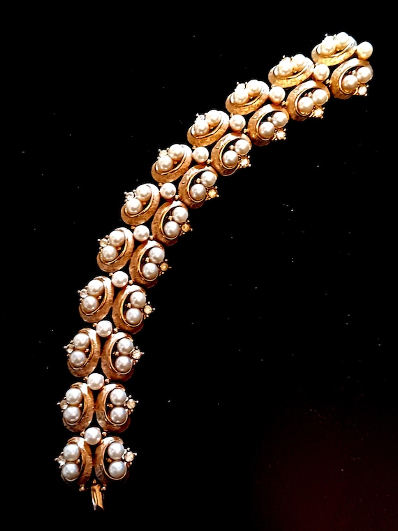 Bracciale Charel goldtone con volute e perle vintage anni '50