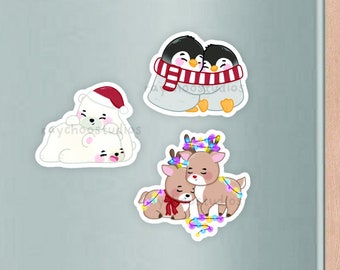 Penguin, Polar Bear + Reindeer Christmas Magnets | cute kitchen fridge magnets, cute stocking stuffers, magnet set, christmas gift children