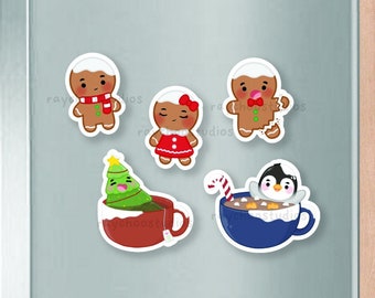 Christmas Magnets | cute kitchen fridge magnet, cute stocking stuffers, magnet set, christmas gift children, penguin, gingerbread, xmas tree