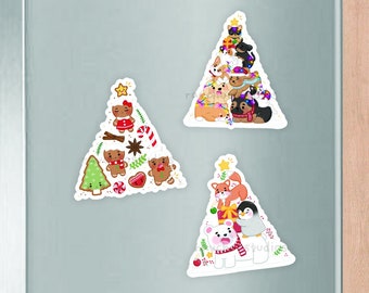 Christmas Tree Magnets | cute kitchen fridge magnet, cute stocking stuffers, magnet set, christmas gift, dog lover, cat lover, gingerbread