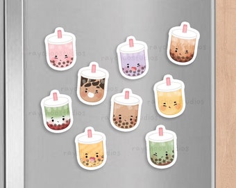 Boba Time Magnet Set | cute kawaii kitchen fridge magnets, boba magnets, cute asian food magnets, cute bubble tea magnet set, kids magnet