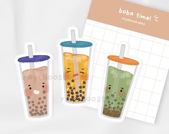 Bubble Tea Sticker Pack | boba tea addict, milk tea lover, matcha red bean, passion fruit, asian drink food dessert, kawaii taiwanese cute